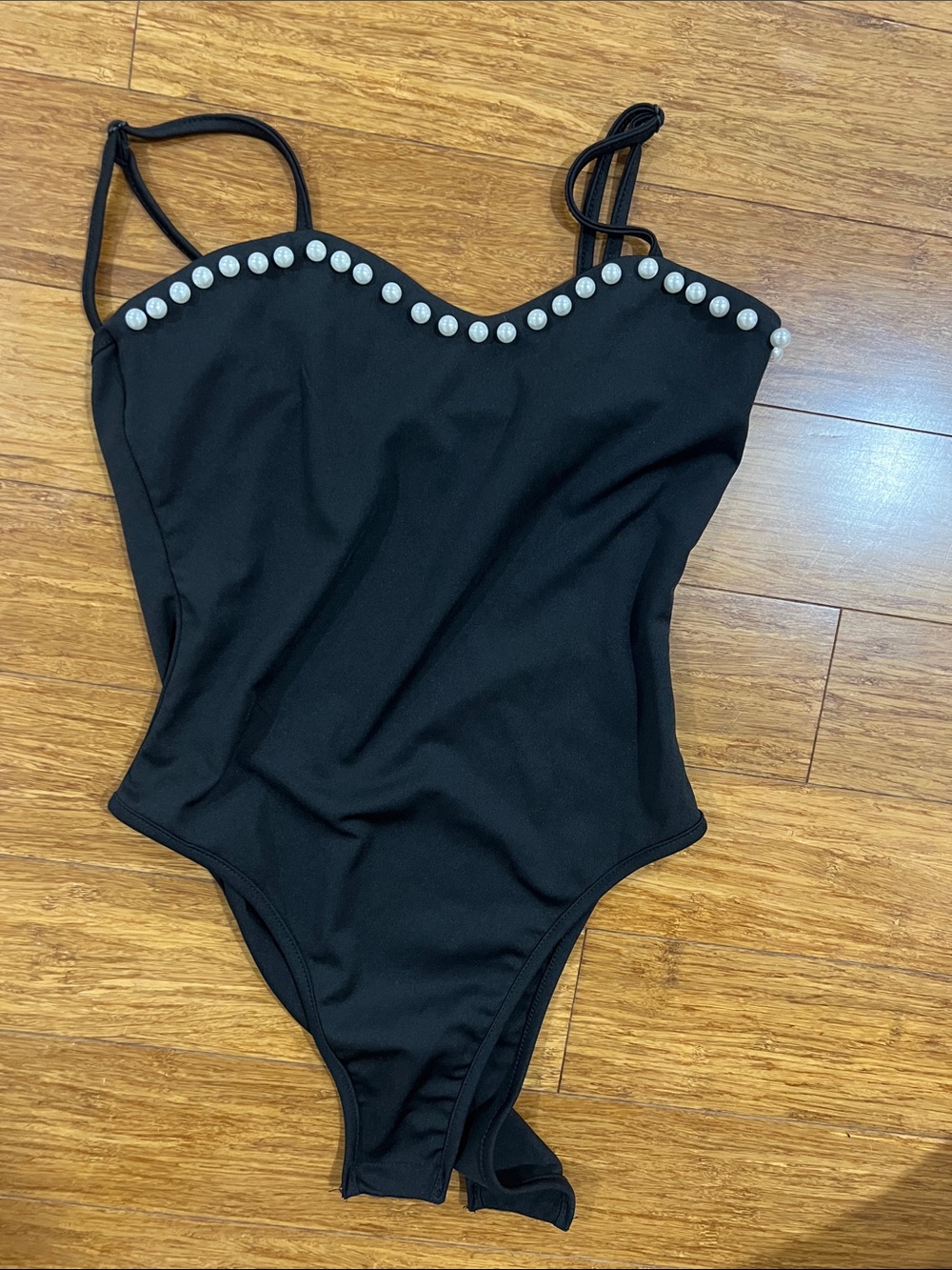 SHEIN Black Pearl-Trim Bodysuit